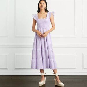 Hill House Home Ellie Nap Dress Lavender Stripe Linen Ruffle Sleeve M